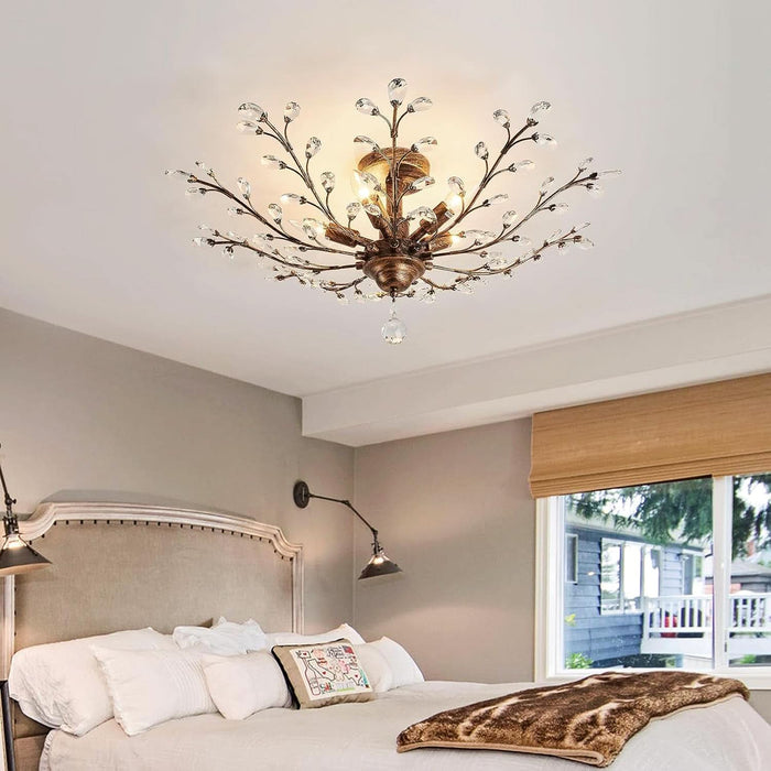 5 - Light Vintage Crystal Chandelier Modern Bronze Branche Ceiling Light Fixture Farmhouse for Kitchen Dining Room Living Room Bedroom Hallway Foyer