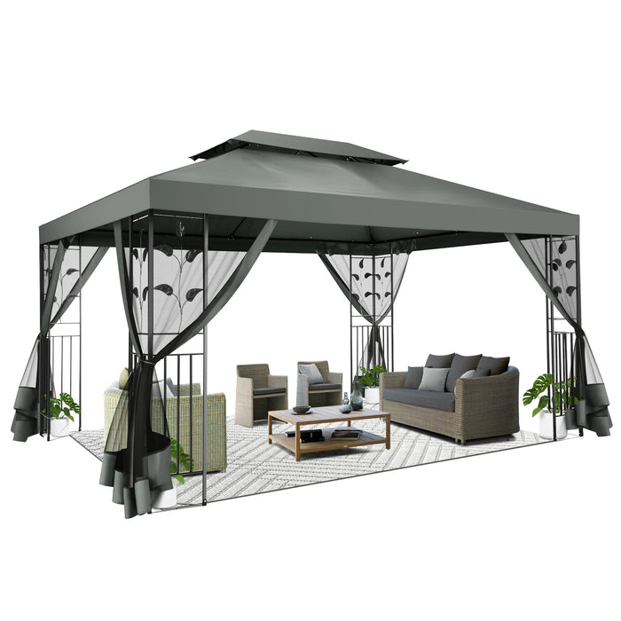 10' X 13' Pop up Gazebo, Screened Patio Gazebo, Outdoor Steel Double Roof Canopy Tent, Metal Frame Canopy with Mosquito Netting, Sunshade for Garden, Lawns, Gray