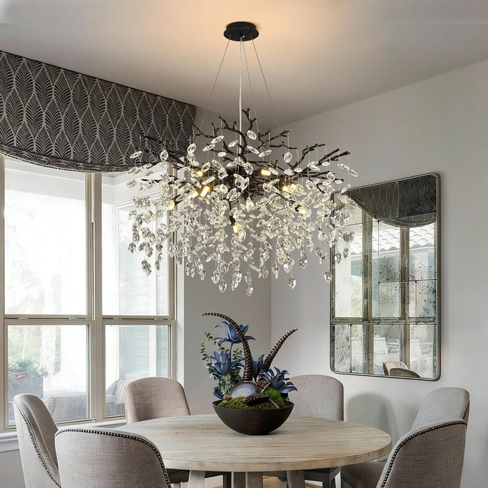 31.5" Tree Branch Chandelier Black 10-Light Crystal Chandelier