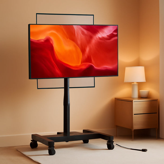 Rolling TV Stand with Power Outlet for 26-50 Inch Tvs up to 55 Lbs, Tilting Mobile TV Cart Portrait to Landscape, 8 Height Settings, Mobile TV Stand with Wheels, Max VESA 300X300Mm, PGTVMC19