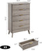 Fluted Dresser for Bedroom with 5 Deep Drawers, 47.2 in Tall Chest of Drawers, Curved Profile Design, Modern Wooden Dresser, for Living Room, Kids Room, Hallway, Grey