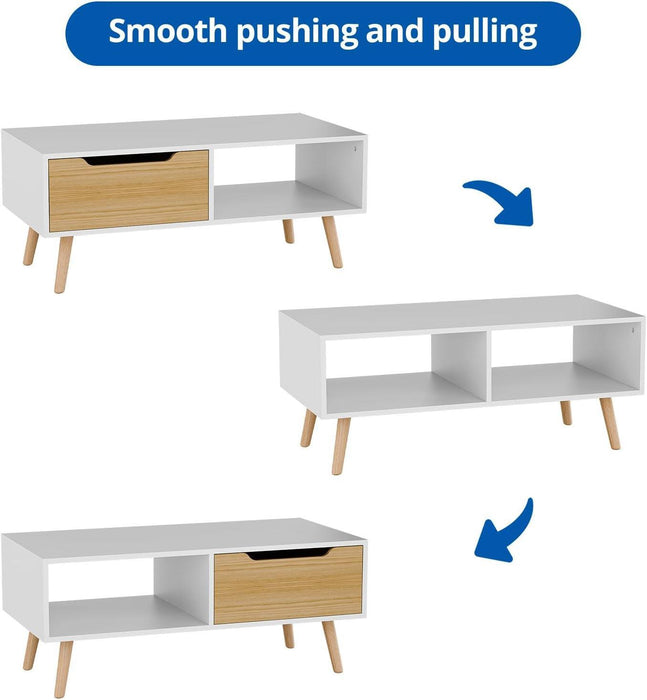 Modern Coffee Table, Wooden Cocktail Table with Storage, Minimalist Hallway Table, Mid Century Modern Coffee Table for Living Room Apartment Reception, White