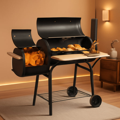 Charcoal Grill Offset Smoker, Charcoal Barbecue Grills with Spacious Cooking Area, Barrel BBQ Grill and Smokers Combo for Outdoor Balcony Picnics Party Camping