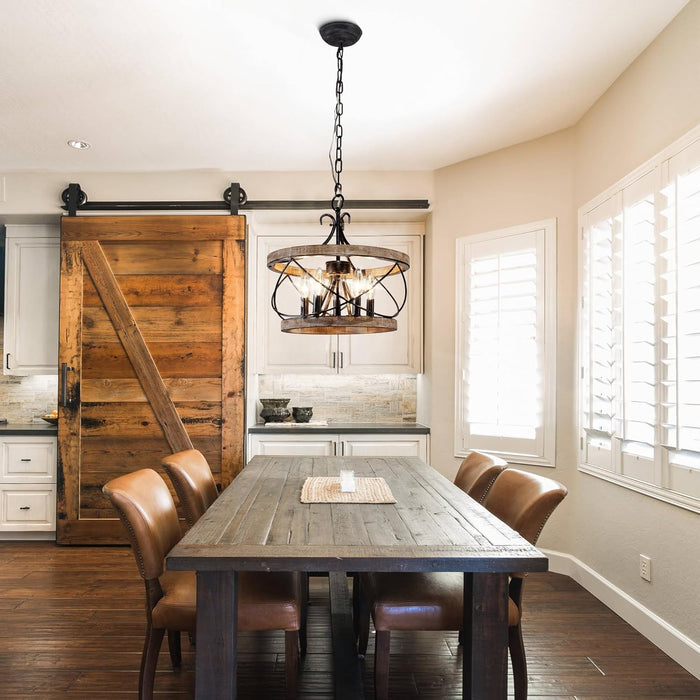 20 Inch Handcrafted Wood Farmhouse Drum Chandelier