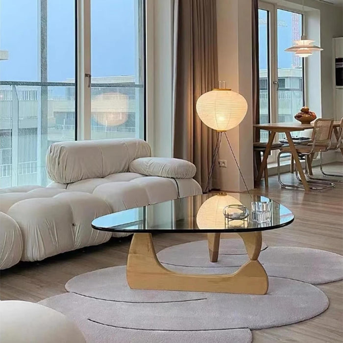 Modern Glass Coffee Table, 32.68W X 22.44L X 15.75H In, Abstract round Tea Tables for Living Room Home Office Industrial Cocktail Tables (Log-Clear Glass, 44.88")