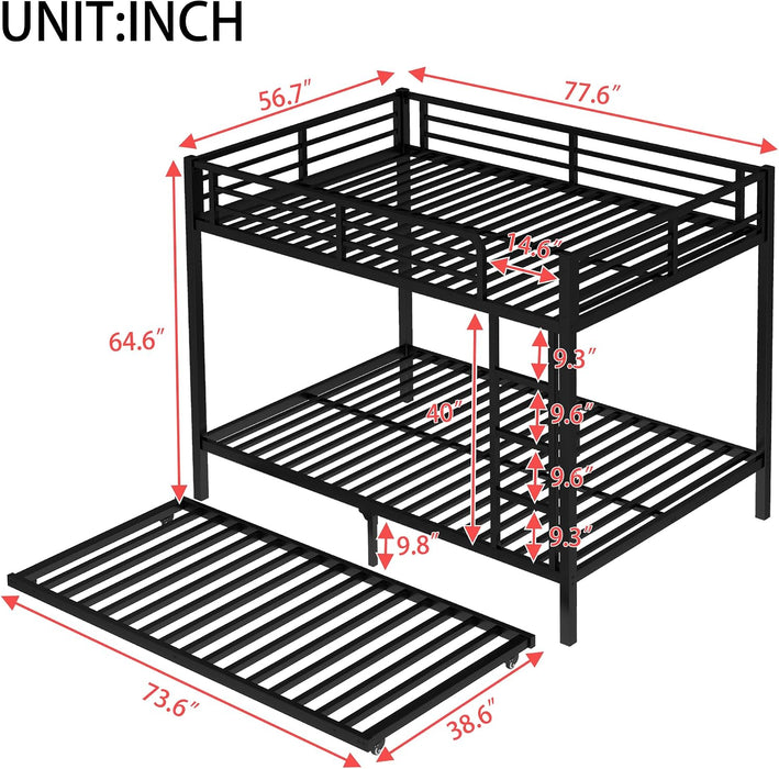 FullOverFull BunkBed ConstructionGrade HeavyDuty WithGuardrails Black Trundle