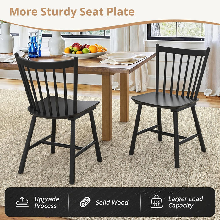 Upgraded Dining Chairs Set of 4, Farmhouse Wooden Spindle Back Kitchen Chairs, Windsor Dining Chairs for Kitchen and Dining Room, Black