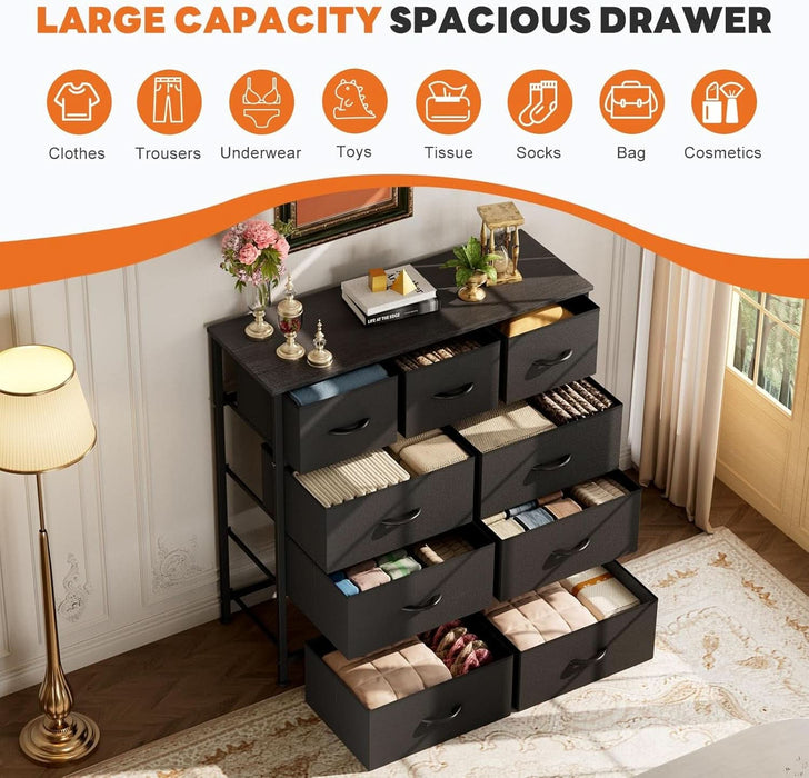 9 Drawer Black Dresser With Integrated Organization — ShipItFurniture