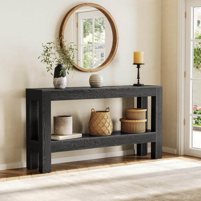 63-Inch Black Console Table for Entryway, Narrow Long Wooden Entry Table for Living Room, Hallway, Sofa, Entrance, Foyer, behind Couch with 2-Tier Storage Shelves
