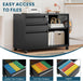3 Drawer File Cabinet with Lock, Metal Lateral Rolling Printer Stand Office Storage Filing Cabinets for Home Office,A4, Letter,File Folders(Black)