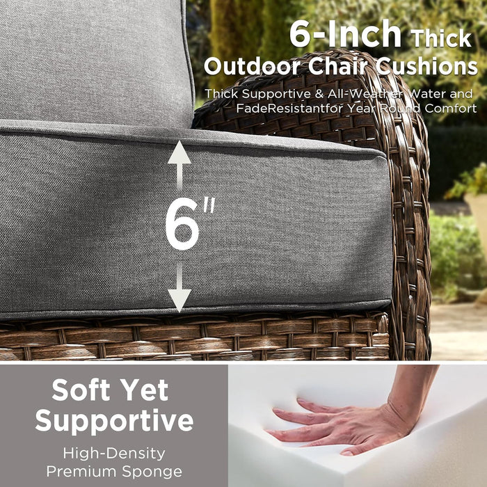 10 Pieces Luxury Patio Furniture Set with 42.5" Fire Pit Table, 6-Inch Thick Cushions Wicker Outdoor Furniture with Swivel Patio Chairs Set of 4, Outdoor Patio Conversation Set for Garden Deck, Gray