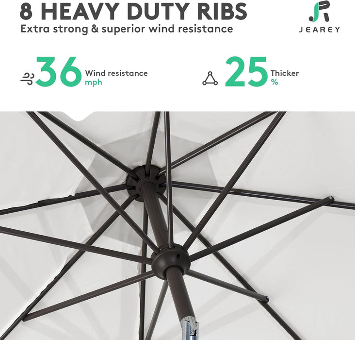 10FT Patio Umbrellas Outdoor Table Umbrella with Push Button Tilt and Crank, Market Umbrella 8 Sturdy Ribs UV Protection Waterproof for Pool, Garden (White)