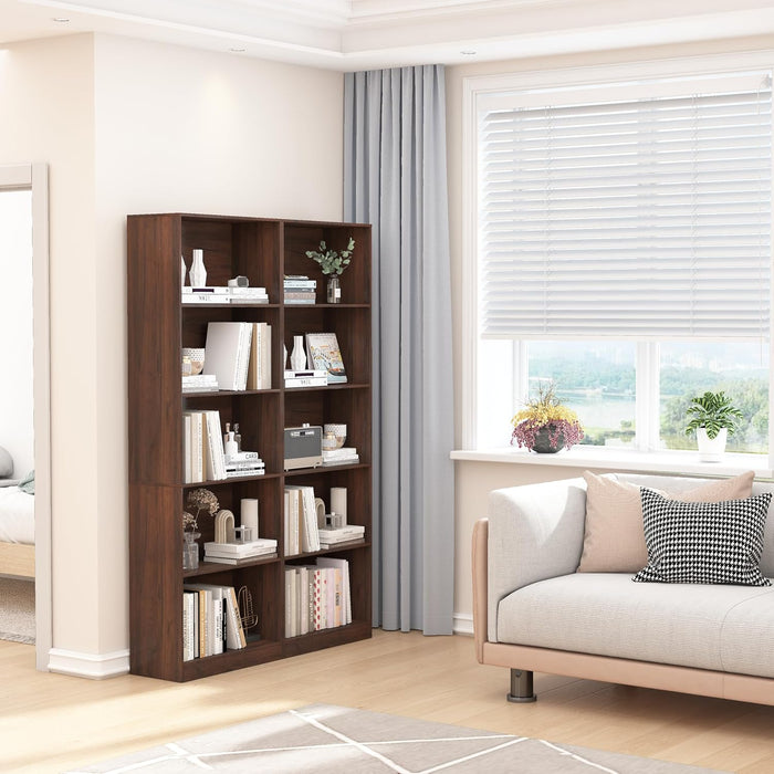 71" Inch Tall 5-Tier Bookcase,Large Freestanding Bookshelf for Home Office and Professional Workspace,Living Room,Bedroom and Dining Room (5-Tier, Dark Walnut, Side-Panel Separated)
