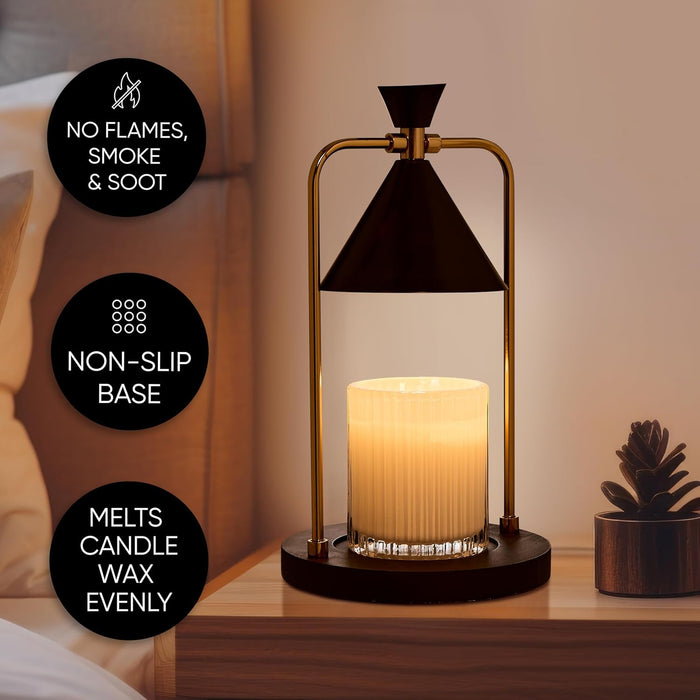 Glass Candle Warmer Lamp – Elegant Candle Warmer for Long-Lasting Fragrance, Sleek Design, 12X7, Black Iron Candle