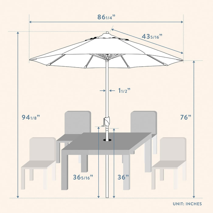 12-Year Protection 7.5-Ft Outdoor Patio Umbrella, Sunbrella Fade-Resistant Fabric, Auto-Tilt, Heavy Duty Aluminum Frame, 8 Reinforced Ribs for Pool or Deck, Black Pole, Cabana Classic