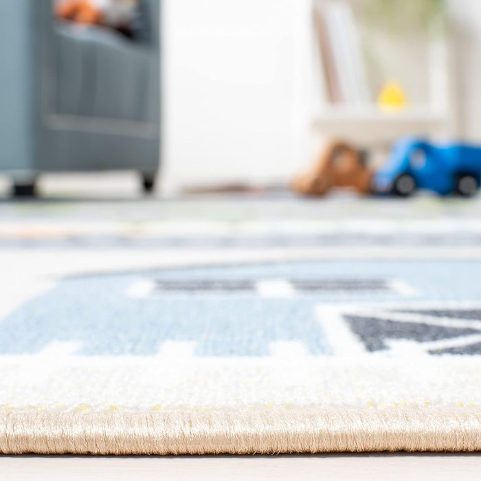 Premium Machine Washable BeigeGreen Kids Playroom Rug