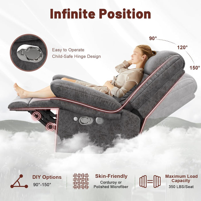 3 Seater Recliner Sofa, FSC Certified Manual Reclining Couch with Flip-Up Middle Backrest & Drawers, Modern Recliner Sofa with USB Ports & Cup Holders for RV, Living Room