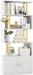 Geometric Bookcase with Cabinet, S Shaped Bookshelf 5-Tier Book Shelves for Bedroom, Modern Wood Decorative Display Shelf Tall Book Case for Home Office, Gold and White