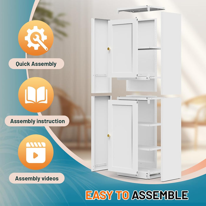 67 Inches Tall Narrow White Adjustable StorageCabinet