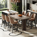 Swivel Counter Height Bar Stools Set of 4, Tall Faux Leather Barstools, Modern Bar Chairs with Solid Back and Wood Legs for Kitchen Island，Brown