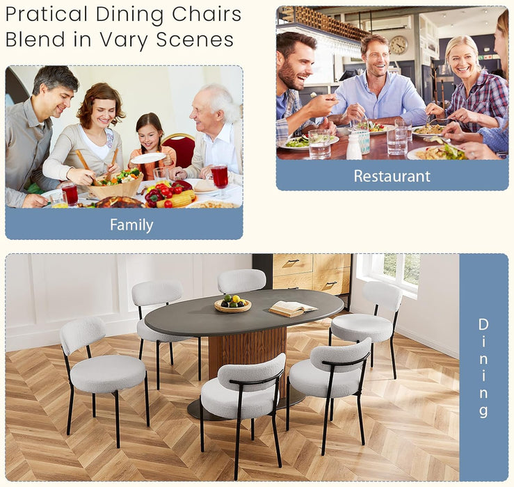 Dining Chairs Set of 2, Mid Century Modern Chair round Upholstered Curved Backrest, Kitchen Vanity Living Room Chairs with Black Metal Legs，Light Grey