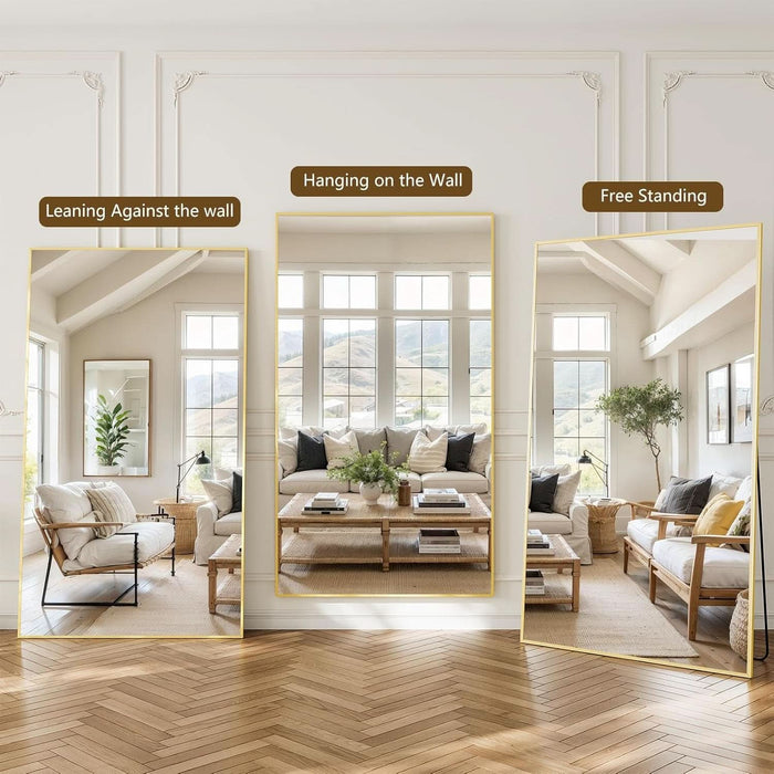 77"X38" Floor Mirror Full Length, Bedroom Floor Body Mirror with Stand, Large Black Mirror, Leaning, Standing or Hanging Horizontally/Vertically