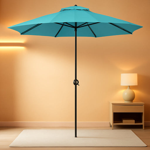 - the Lean 10 Ft Patio Umbrella with Fade-Resistant Sunbrella Fabric, Auto-Tilt Aluminum Frame and 8 Reinforced Ribs for Deck, Pool & Garden - Canvas Glacier Canopy, Black Pole