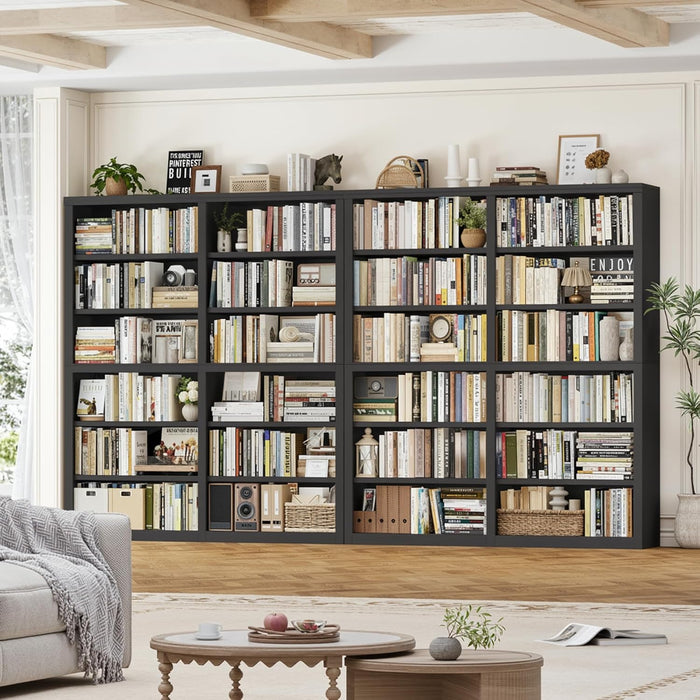 73" Tall Double Wide Bookshelf, 63" W 6-Tier Open Shelves, Black | Large Bookshelf and Bookcase, 12 Display Shelves, Modern Wood Book Shelf with Storage for Library, Home Office, Living Room