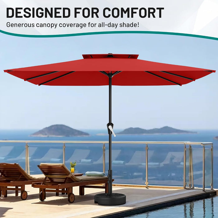 8'X10' 2 Tiers Rectangular Patio Umbrella - Outdoor Umbrella Waterproof UV Protection, Market Table Umbrella W/Crank for Pool, Backyard, Deck(Red)