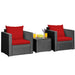 3 Pieces Patio Wicker Conversation Set with Cushion