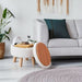Storage Ottoman, Modern round Footrest with Soft Padded Seat, Teddy Velvet Footstool with Wood Legs, Accent Small Table or Plant Stand for Hallway, Living Room (Cream)