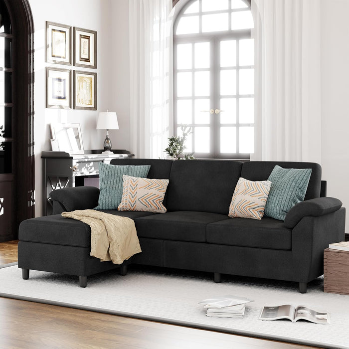 Gray Linen Sectional Sofa with Pillows