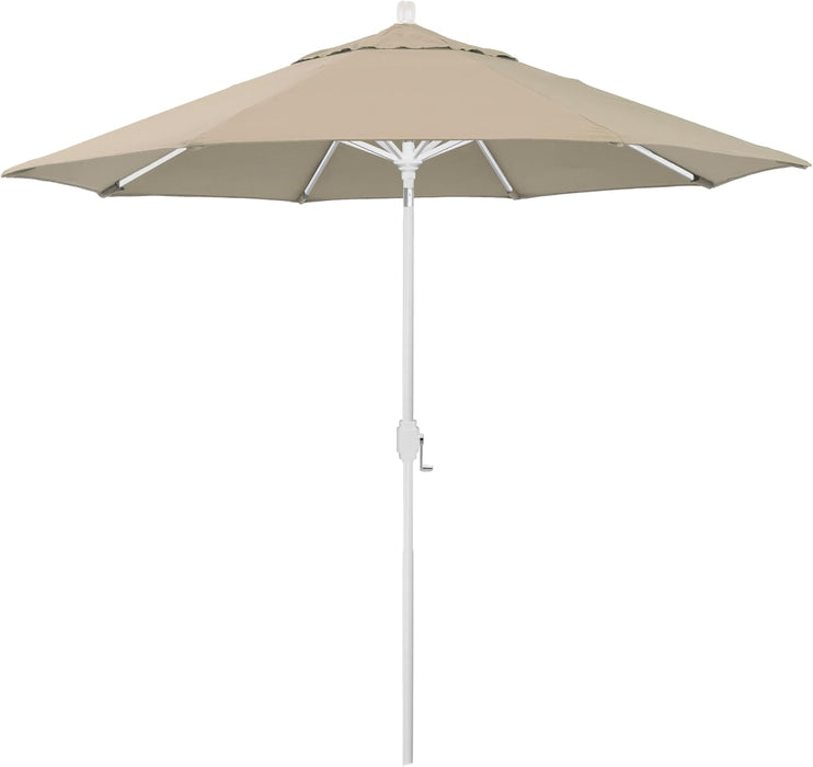 12-Year-Non-Fading, 9Ft Premium Sunbrella Patio Umbrella, Hand-Crank, Button-Tilt, White Frame, Beige Fabric