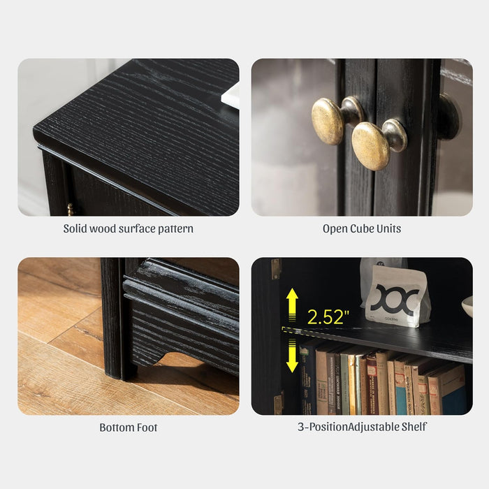 Solid Wood Buffet Cabinet for Dining Room, 55" Farmhouse Kitchen Sideboard with 4 Storage Doors, Multi-Functional Storage for Kitchen & Dining Room (1, Black)