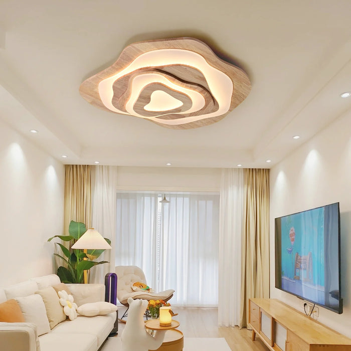 Nordic Irregular Flush Mount Solid Wooden Ceiling Light for Living Room