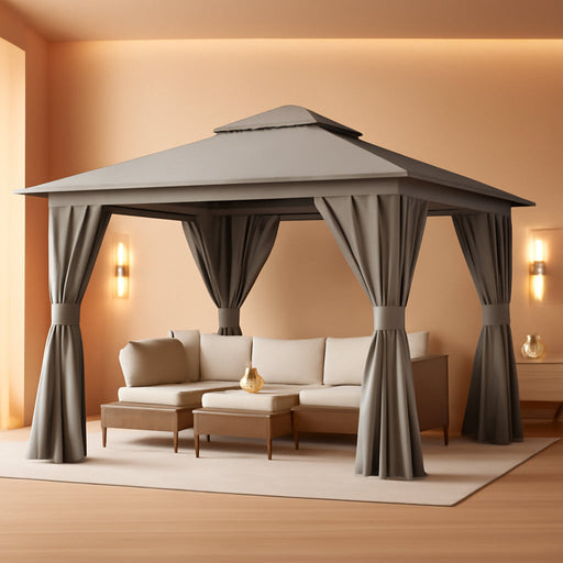 Gray 12x12 Outdoor Gazebo With MosquitoNetting Coverage