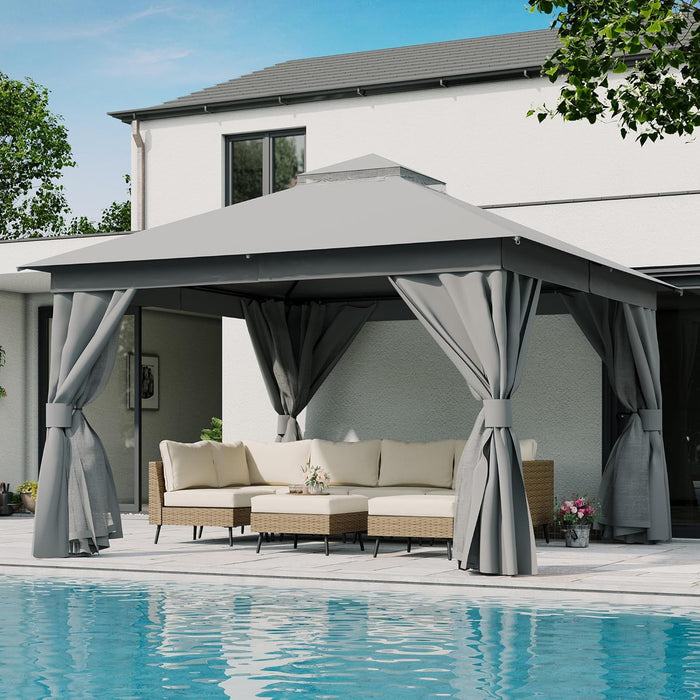Gray 12x12 Outdoor Gazebo With MosquitoNetting Coverage