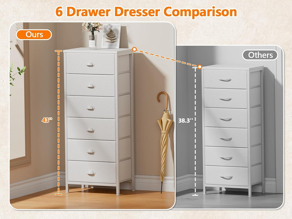 White Tall Dresser With Fabric Drawers Organization