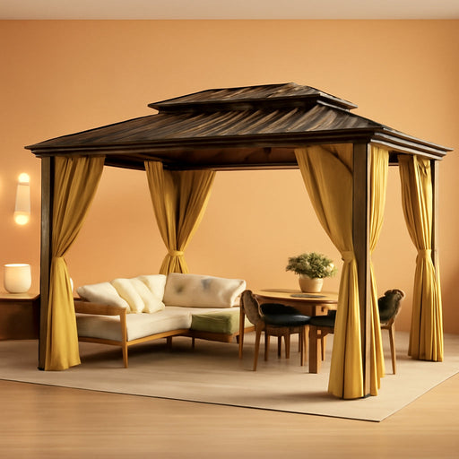 10x15 Hardtop Gazebo With Fireproof Curtain Netting