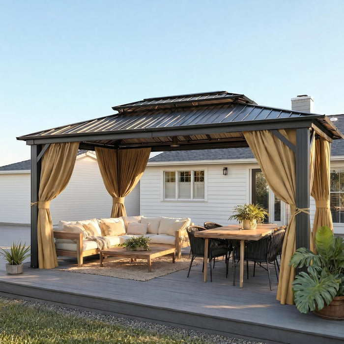 10x15 Hardtop Gazebo With Fireproof Curtain Netting