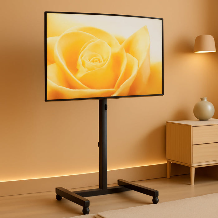 TV Floor Stand for 13-43 Inch Flat/Curved Tvs up to 44 Lbs, 8 Level Height Adjustable Monitor Floor TV Stand with VESA 200X200, Portable TV Mount Stand for Living Room, Bedroom, Office