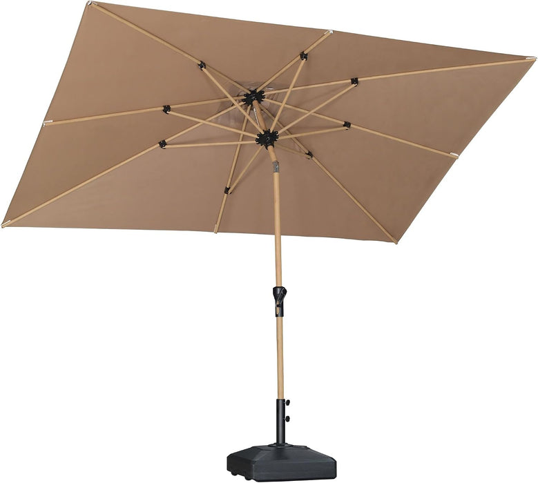 6.5' X 10' Patio Umbrella Outdoor Table Umbrella Aluminum Market Umbrella with Push Button Tilt & 8 Sturdy Ribs and Crank Rectangular Sun Umbrella for Pool Backyard Beach, Taupe