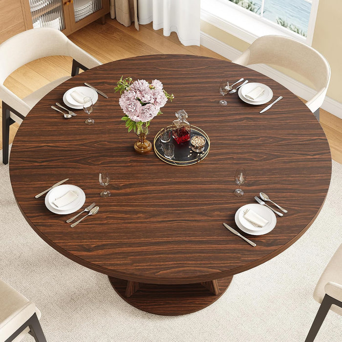 47 Inch round Dining Table for 4-6 People, Wooden Dining Room Table with Pedestal Base, Modern Kitchen Table for Apartments, Dining Room, Kitchen or Living Room, Dark Walnut, Table Only