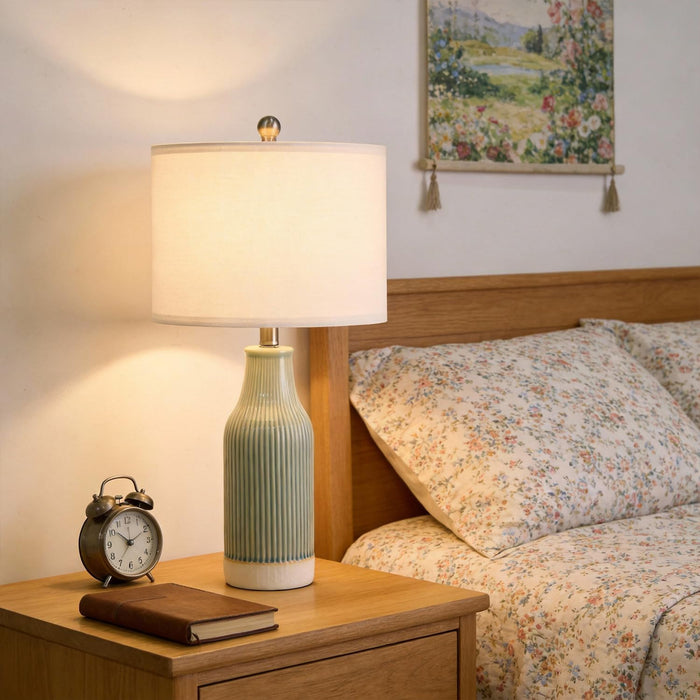 23.5" Bedside Lamps Set of 2,Green Ceramic Table Lamp for Bedroom