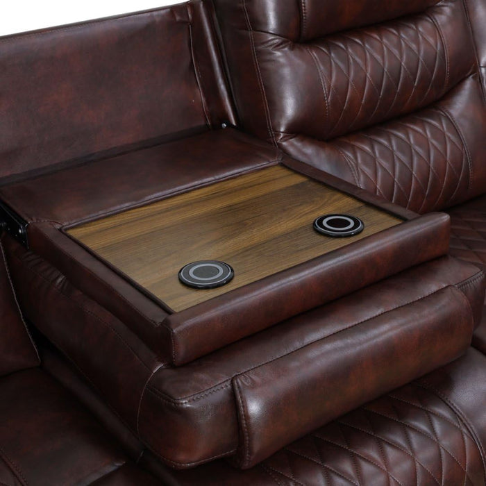 Power Recliner Sectional Sofa with LED Lighting, Breathing Leather Corner Couch with USB Port and Storage Console, Cup Holders– Home Theater & Living Room Seating (Brown)