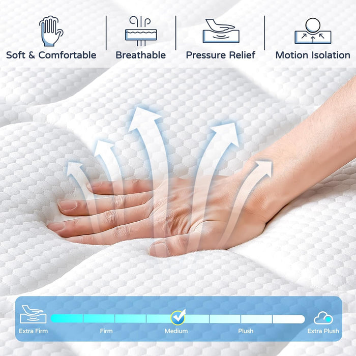 Queen Size Mattress 14 Inch, Upgrade Strengthen Queen Hybrid Mattresses in a Box, Memory Foam and Individually Pocketed Springs for Support and Pressure Relief, Medium Firm