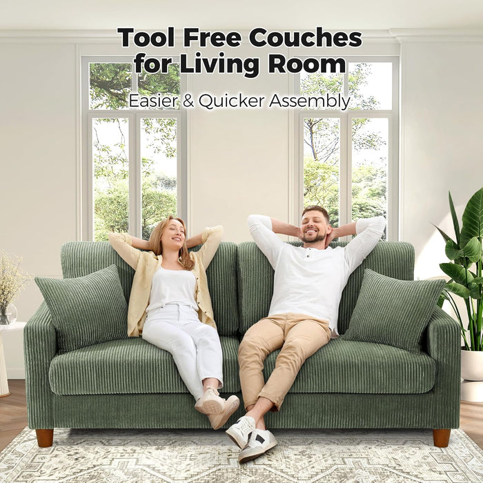 70In Emerald Corduroy Oversized Cushioned ThreeSeater Sofa