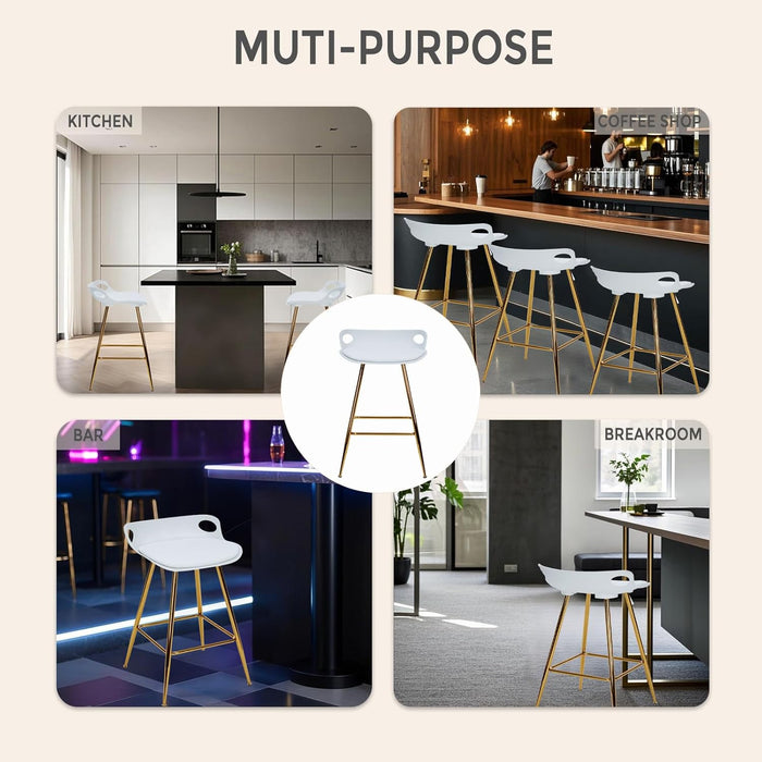 Bar Stools Set of 2, Gold Bar Stools, Counter Height Stools with Leather Padded Seats and Footrests, 26 Inch White Barstools for Kitchen Island, Farmhouse or Home Bar