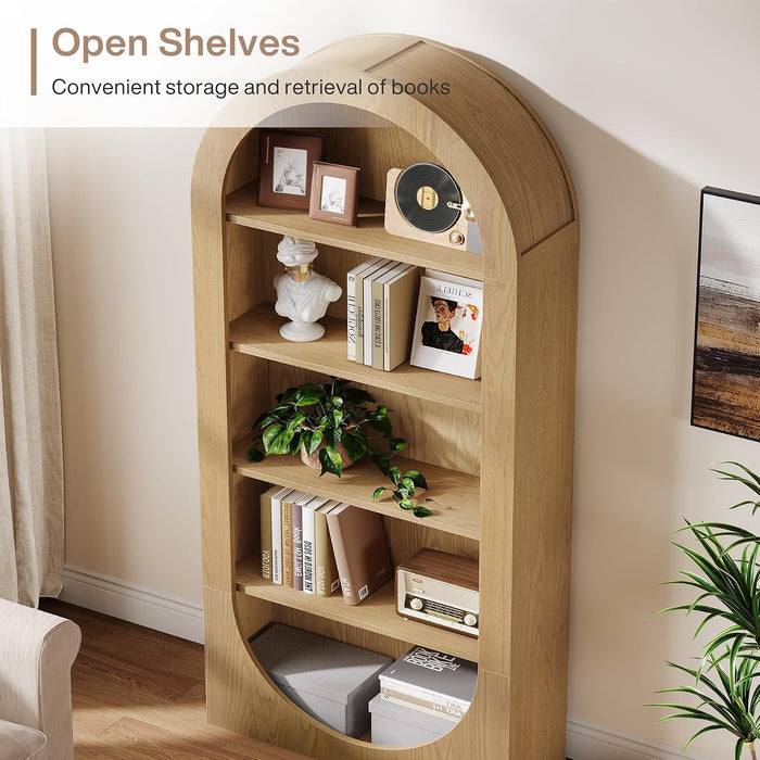 Tribesigns 70.9" Tall Bookshelf, 5-Tier Arched Bookcase with Open Shelves, Wooden Free-Standing Display Shelves with Storage for Living Room, Home Office, Bedroom