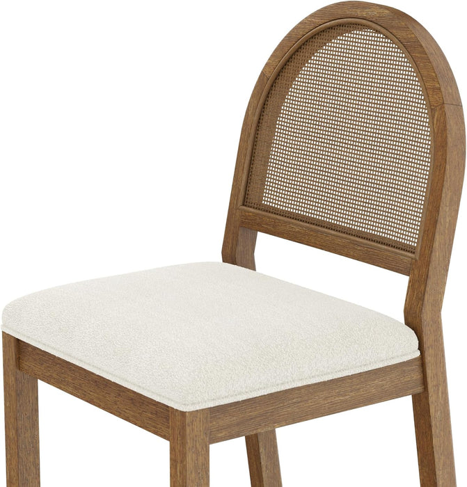 Bailey 19 In. Boucle Dining Chair, Upholstered Side Chair with Natural Woven Rattan Back and Solid Wood Legs, Light Brown